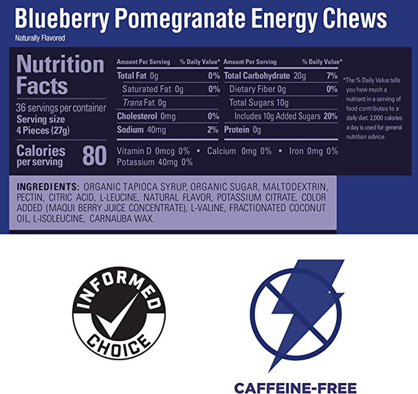 GU Energy Chews Double Serving Sleeve, Blueberry Pomegranate, 34.2 Oz, 18 Count