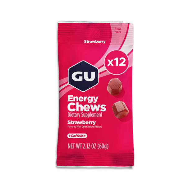GU Energy Chews Strawberry Energy Gummies with Electrolytes 12 Bags (24 Servings Total)