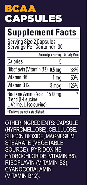 GU Energy Roctane Ultra Endurance BCAA Branch Chain Amino Acid and Vitamin B Exercise Recovery Capsules, 60-Count Bottle