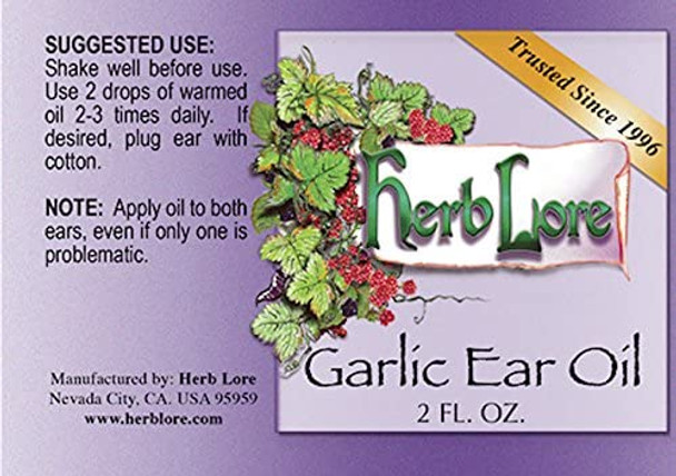 Herb Lore Garlic Oil Ear Drops - 2 fl oz - Garlic Ear Drops for Kids & Adults - Garlic Ear Oil for Itchy Ears - Ear Pain Relief Drops - Earache Drops with Olive Oil