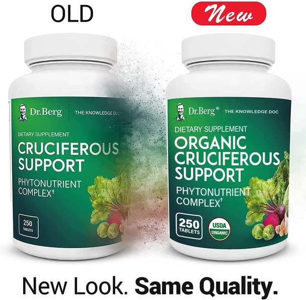 Dr. Berg's Organic Cruciferous Support - New Version of Whole Food Vegetable Supplement with 11 Phytonutrient Complex Superfoods - Helps Boost Energy, Immune System and Liver Detox - 250 Tablets