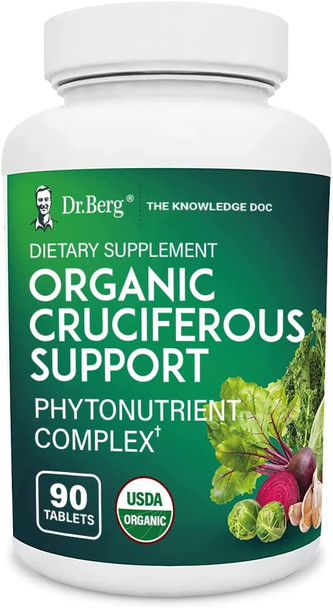 Dr. Berg's Organic Cruciferous Support - New Version of Whole Food Vegetable Supplement with 11 Phytonutrient Complex Superfoods - Helps Boost Energy, Immune System and Liver Detox - 90 Tablets