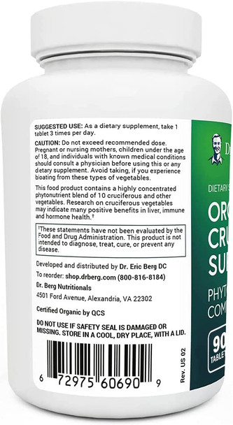 Dr. Berg's Organic Cruciferous Support - New Version of Whole Food Vegetable Supplement with 11 Phytonutrient Complex Superfoods - Helps Boost Energy, Immune System and Liver Detox - 90 Tablets