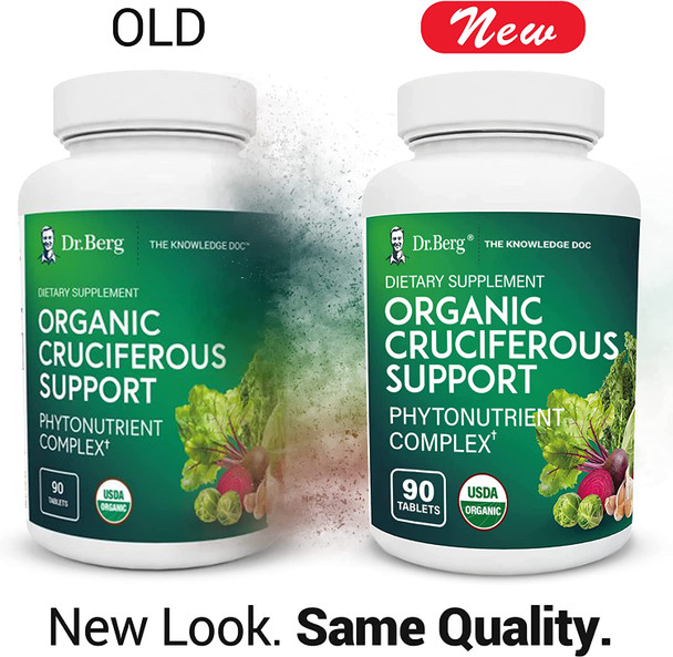 Dr. Berg's Organic Cruciferous Support - New Version of Whole Food Vegetable Supplement with 11 Phytonutrient Complex Superfoods - Helps Boost Energy, Immune System and Liver Detox - 90 Tablets