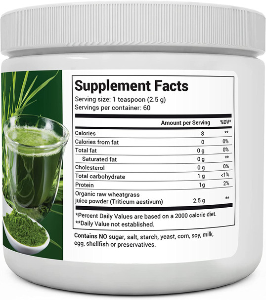 Dr. Berg's Wheatgrass Superfood Powder - Raw Juice Organic Ultra-Concentrated Rich in Vitamins and Nutrients - Chlorophyll and Trace Minerals - 60 Servings - Gluten-Free Non-GMO - 5.3 oz (1 Pack)
