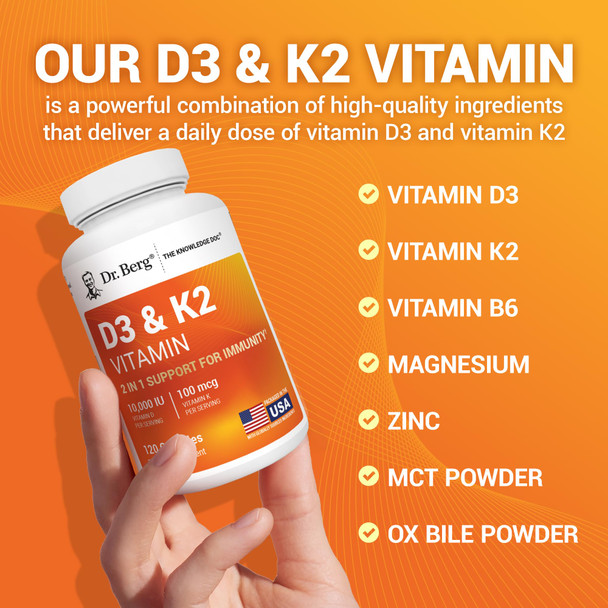 Dr. Bergs Vitamin D3 and K2 10,000 iu 120 Capsules Dr. Bergs Vitamin D3 and K2 10,000 iu 120 Capsules