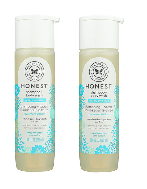 HONEST Purely Simple Fragrance-Free Shampoo + Body Wash | Tear-Free Baby Shampoo with Naturally Derived Ingredients | Sulfate- & Paraben-Free Baby Bath | 10 Fl Oz (Pack of 2)