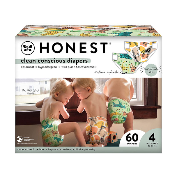 HONEST Box Clean Conscious Diapers Summer Seasonal, Stripe Safari & Seeing Spots, Size 4, 60ct