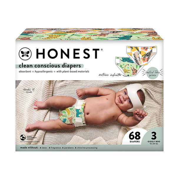 HONEST Club Box Clean Conscious Diapers Summer Seasonal, Stripe Safari & Seeing Spots, Size 3, 68ct