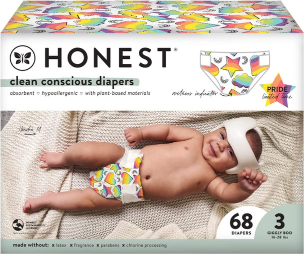 HONEST Club Box Clean Conscious Diapers Pride, Love for All, Size 3, 68ct