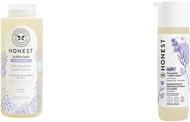 The Honest Company Truly Calming Lavender Bubble Bath, 12 fl. oz. and The Honest Company Truly Calming Lavender Shampoo + Body Wash, 10 Fl Oz (Pack of 1)
