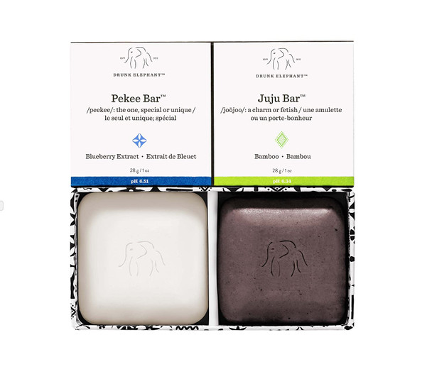 Drunk Elephant Baby Juju and Baby Pekee Bar Soap Travel Case. Exfoliating Face Wash and Moisturizing Bar Cleansers. 1 Ounce Each. Travel Duo.