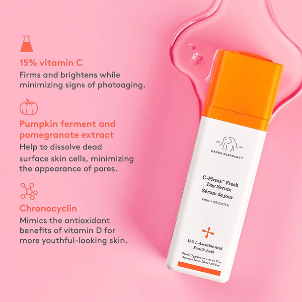 Drunk Elephant C-Firma Fresh Day Serum -Firming and Brightening Serum for Damaged and Aging Skin