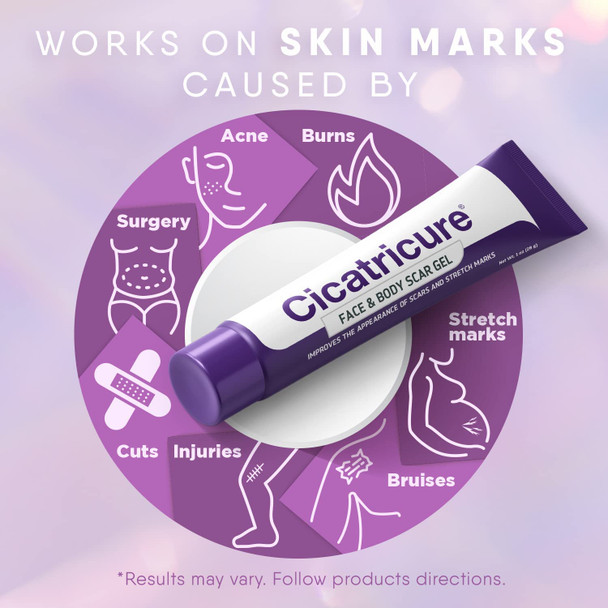 CICATRICURE Face & Body Scar Gel, Reduces The Appearance of Old & New Scars, Stretch Marks, Surgery, Injuries, Burns and Acne, 1 Ounce- Pack of 2, Multicolor