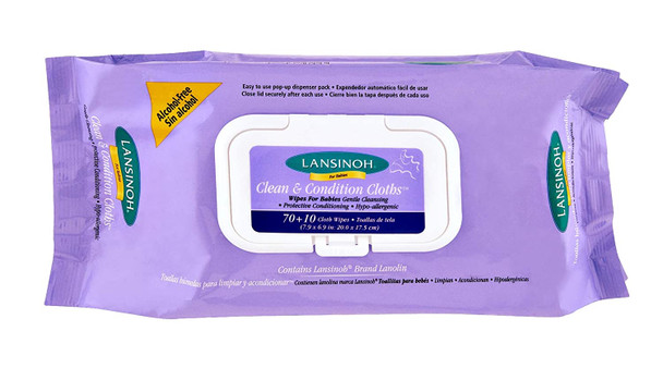 Lansinoh Clean & Condition Baby Wipes 80 ea (Pack of 2)