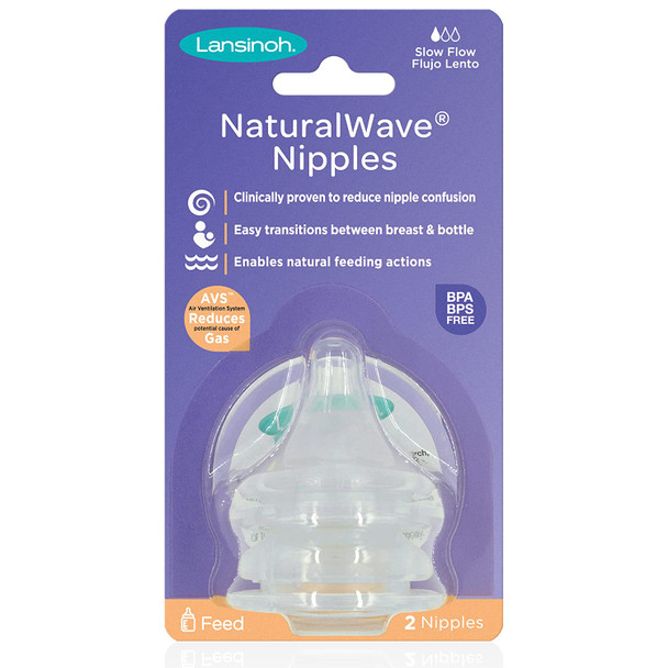 Lansinoh NaturalWave Nipples, Slow Flow (2S), 2 Count