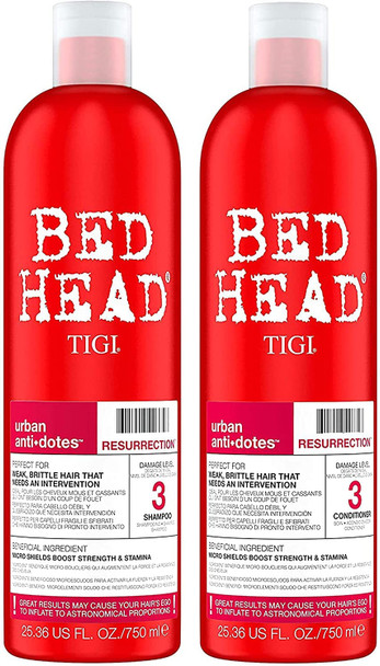 Bed Head by TIGI Urban Antidotes Resurrection Shampoo and Conditioner for Damaged Hair 25.36 fl oz 2 count