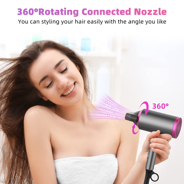 Ionic Hair Dryer - Roykoo 1875W Professional Blow Dryer With Negative Ion Technolog, Fast Drying Blow Dryer, 3 Heating/2 Speed/Cold Settings, Nozzles and Diffuser, Hair Blow Dryer for Home Travel Kids