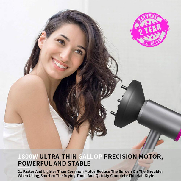 1800W Professional Hair Dryer with Diffuser Ionic Conditioning - Powerful, Fast Hairdryer Blow Dryer,AC Motor Heat Hot and Cold Wind Constant Temperature Hair Care Without Damaging Hair