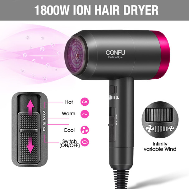 Hair Dryer, 1800W Hair Dryer, Hair Dryer with Diffuser, Blow Dryer for Home, 3 Heat Settings, Adjusting Airspeed, Powerful Lightweight Negative Ionic Hair Blow Dryer