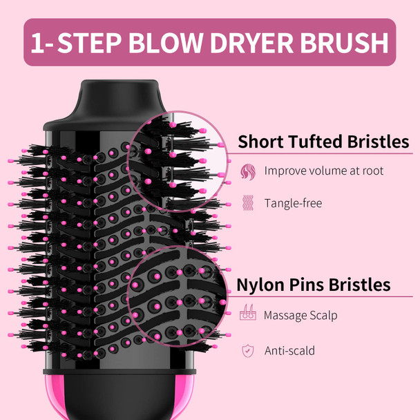 Hair Dryer Brush Blow Dryer Brush in One, Upgraded 4 in 1 Hair Dryer and Styler Volumizer with Negative Ion Anti-frizz Ceramic Titanium Barrel Hot Air Brush Hair Straightener Brush 75MM Oval Shape