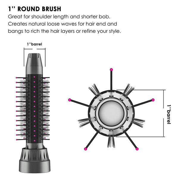 Hair Dryer Brush Blow Dryer Brush Salon Styler Hair Dryer and Volumizer with Three Interchangeable Barrels, Hot Air Brush Kit