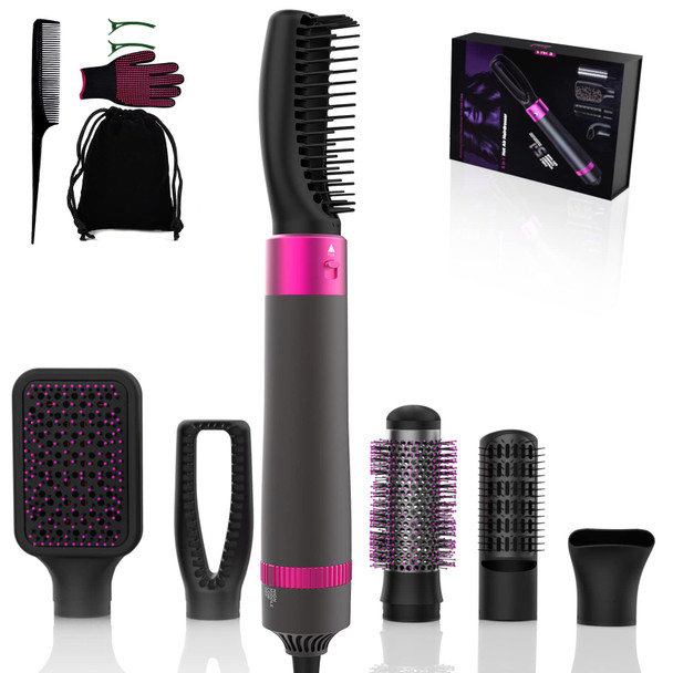 5 in 1 Hair Dryer Brush, Negative Ionic Blow Dryer & Volumizer Styler Hot Air Brush, Detachable & Interchangeable Electric Hair Curler Straightener Brush (5 in 1)