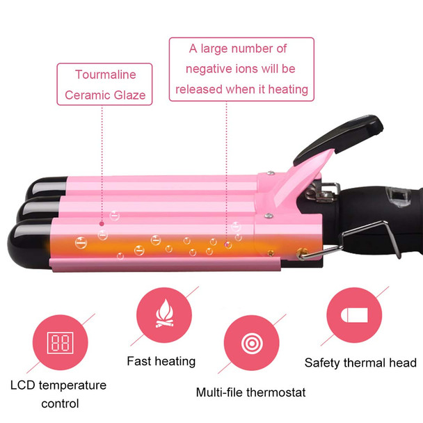 3 Barrel Curling Iron Wand Hair Crimper with Dual Voltage, 1 Inch Hair Waver Iron with LCD Temp Display, Ceramic Tourmaline Crimper Hair Iron, Hair Curler Temperature Adjustable (Pink)