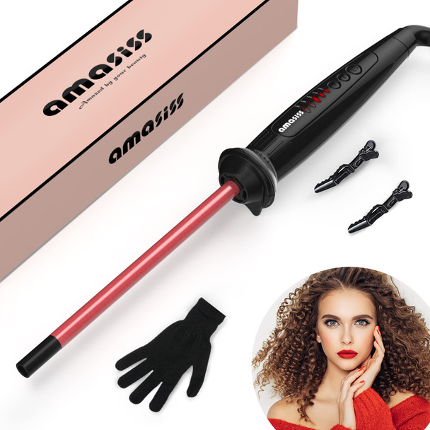 Small Wand Hair Curling Iron, AMASISS 3/8 Inch Thiny Hair Wand, Thin Ceramic Curly Irons For Hair, Narrow Professional Curling Iron For Short Hair, Skinny Corkscrew Curl Wand Iron, Pencil Curling Iron