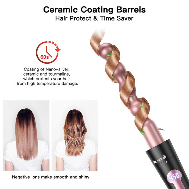 USHOW Curling Iron, 5 in 1 Curling Wand Set, Instant Heat Up Hair Curler with 5 Interchangeable Tourmaline Ceramic Barrels (0.35" to 1.25"), LCD Heat Display, 12 Adjustable Temperature, Include Glove