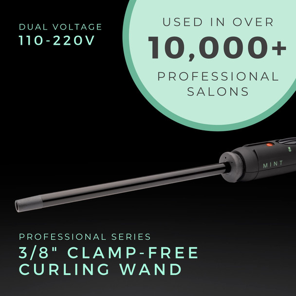 Professional Series Ultra-Thin Curling Wand 3/8 Inch Clamp-Free Iron | Extra-Long 2-Heater Ceramic Barrel That Stays Hot. Hair Curler / Wave Maker by MINT. Travel-Ready Dual Voltage.