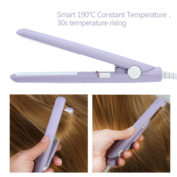 Hair Straightener, 2 in 1 Mini Ceramic Tourmaline Flat Iron for Short Hair Pixie Cut Hair Touch Control, Anti-Frizz Flat Iron for All Types of Hair (4 Colors Optional)(Purple US)