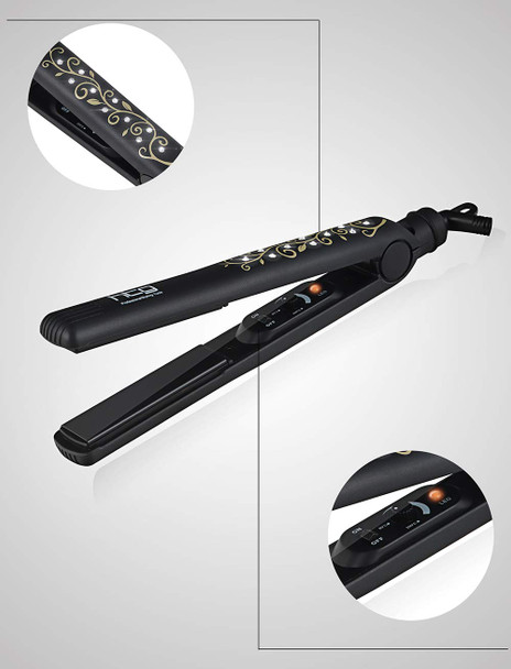 Professional Flat Iron for All Hair Types and Faster Heating Hair Straightener and Precise Styling Hair Iron with Ceramic Tourlamine Plates Dual Voltage for Traveling HT062