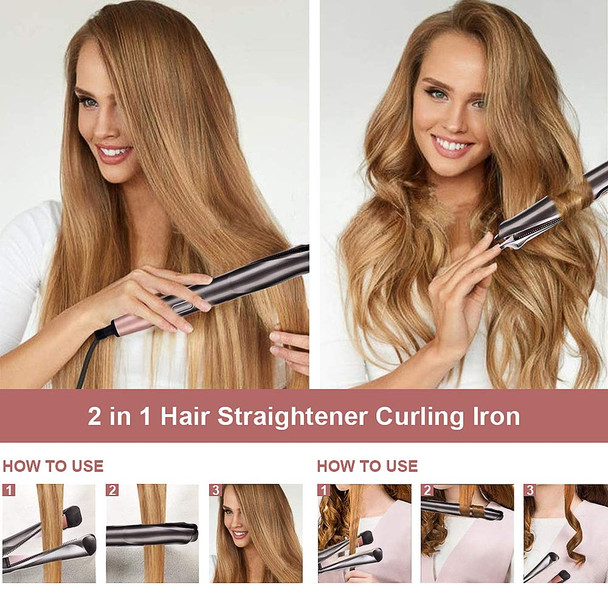 Professional Salon Hair Straightener and Curler 2 in 1 Hair Straightener Curling Iron,STYLEAGAL Curling Straightening Flat Iron for Hair Fast Heating Hair Styling Tools