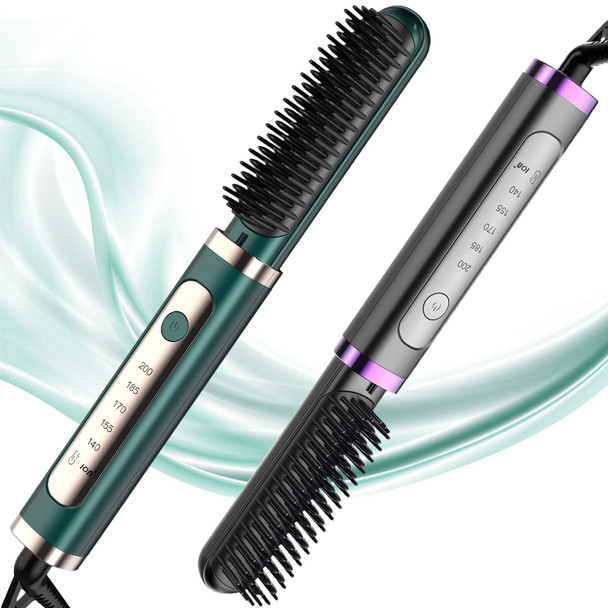 DESIPESI Ionic Hair Straightener Brush - Dry and Wet Straightening Brush with 20 Seconds Quick Heating &5 Heating Levels Keeps Hair for Frizz-Free Silky Hair, Anti-Scald & Auto-Off Safe(Green)