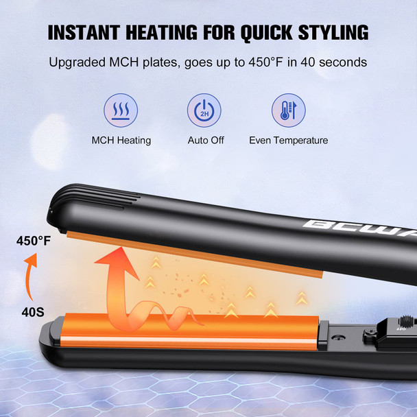 Bcway Hair Straightener, 1" Titanium 3D Float Plate Flat Iron for Hair with Adjustable Temp 290°F-450°F and Fast Heating, Hair Straightener and Curler 2 in 1 Dual Voltage for All Hair Types Styling