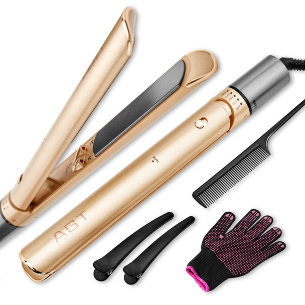 2 in 1 Hair Straightener, 4.1" Length Hair Straightener and Curler 2 in 1, Straightening Iron with Negative Ion & Infrared for Repairing Hair, Flat Iron Curling Iron in One with 5 Temp Level