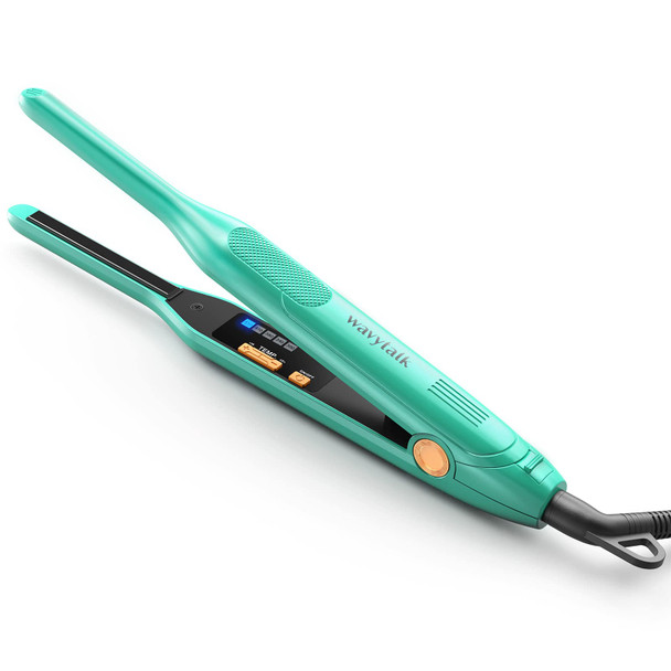 Wavytalk 3/10 Inch Pencil Flat Iron, Mini Hair Straightener for Short Hair, Beard and Pixie Cut, Fast 15-Sec Heating Small Flat Iron with Adjustable Temp Settings & Dual Voltage, Green