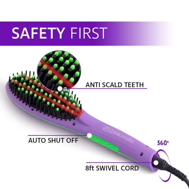 ProCabello Luxury 5500 Ionic Hair Straightener Brush with FRIZZ Free Ceramic Tourmaline Coating | Single Pass Infrared Straightening | Anti-Scald | Auto-Off & Dual Voltage (Purple)
