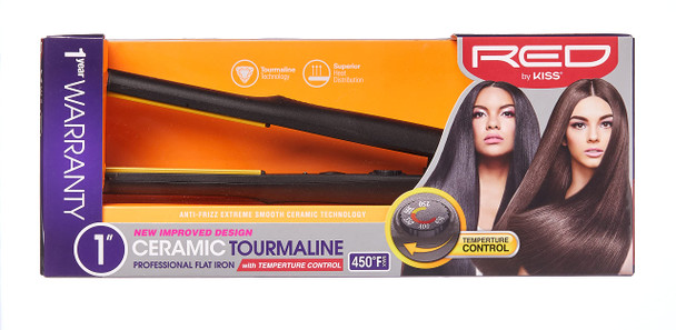 Red by Kiss 1" Ceramic Tourmaline Flat Iron with Temperature Control