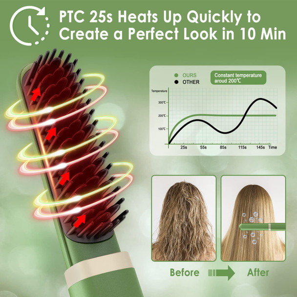 Hair Straightener Brush, TOPHONIEX 3 in 1 Negative Ion Hair Straightener Brush and Curling 20s Fast Heating Ceramic Professional with Adjustable Temperature Brush Straightener for Women