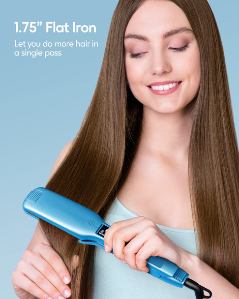 Hair Straightener, 1.75 Inch Wide Titanium Flat Iron for Hair, Professional Hair Straightener with Adjustable Temp(170 -450 ), Fast Heat Up Dual Voltage Flat Iron(Blue)