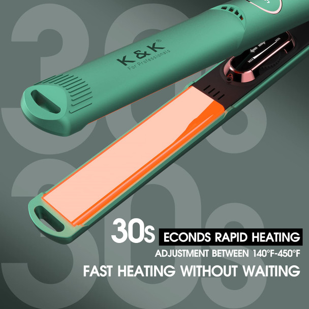 1 Inch Hair Straighteners Professional Flat Iron 3D Floating Mirror Titanium Plates Hair Curling and Straightening 450 Max High Heat Adjustable Temperature