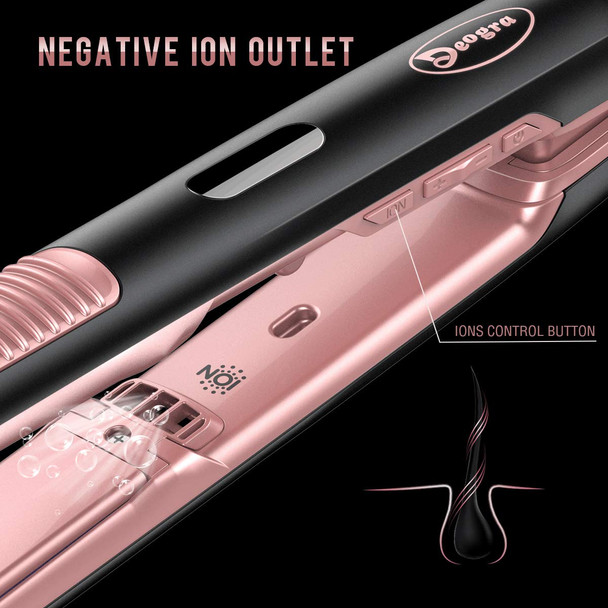 Deogra Ionic Flat Iron for Hair, Argan Oil Keratin Infused Ceramic Hair Straightener and Curler, Dual Voltage Flat Curling Iron, 450  Digital Instant Read Temperature Control Hair Iron Rosa Pink