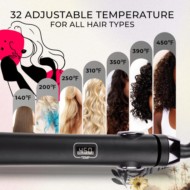 TYMO SWAY Hair Straightener with 10s Fast Heating, 1 Inch Professional Flat Iron Curling Iron in One with 32 Adjustable Temp, Automatic Shut Off, Dual Voltage