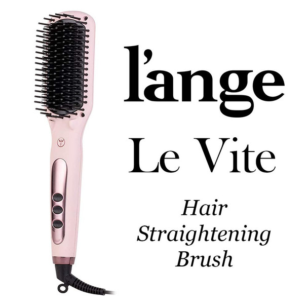 L'ANGE HAIR Le Vite Hair Straightening Brush | Double Negative Ion Technology for Smooth, Frizz-Free Hair | Easy, Quick Sleekness and Shine | Dual-Voltage Hair Straightener for All Hair Types (Blush)