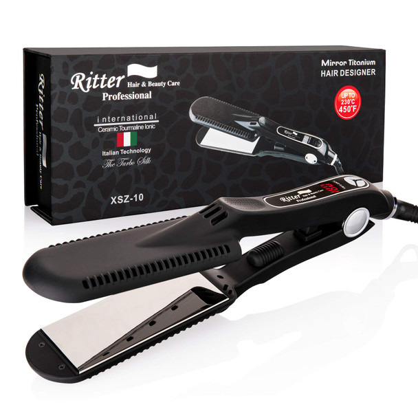 Ritter Hair & Beauty Care Titanium Flat Iron Hair Straightener, 1.75" Wide Plates, Up to 450F 85Watt, Digital Display, Ideal for Hairdressers, Thick Hair, Wet and Dry