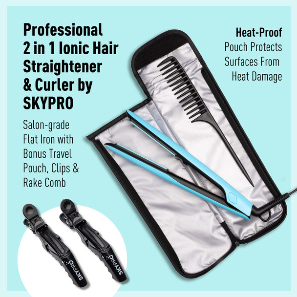 Professional Series Hair Straightener and Curler 2 in 1 by SKYPRO | 1 Inch Ceramic Tourmaline Ionic Flat Iron for Women with Anti-Frizz Negative Ions | Travel-Ready Dual Voltage Flat Iron