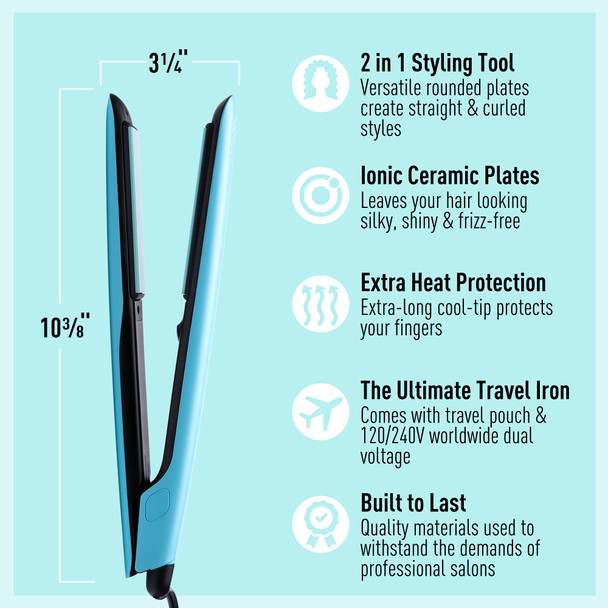 Professional Series Hair Straightener and Curler 2 in 1 by SKYPRO | 1 Inch Ceramic Tourmaline Ionic Flat Iron for Women with Anti-Frizz Negative Ions | Travel-Ready Dual Voltage Flat Iron