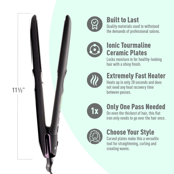 Professional Series Ultra-Smooth Cosmo Flat Iron for Thick Hair by MINT | Powerful Salon-Grade Single-Pass Ceramic Tourmaline Ionic Hair Straightener. Travel-Ready Dual Voltage.